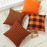 autumn orange check stripe cushion cover 65x65cm pure cotton polyester check pillow cover nordic home decor sofa waist pillow