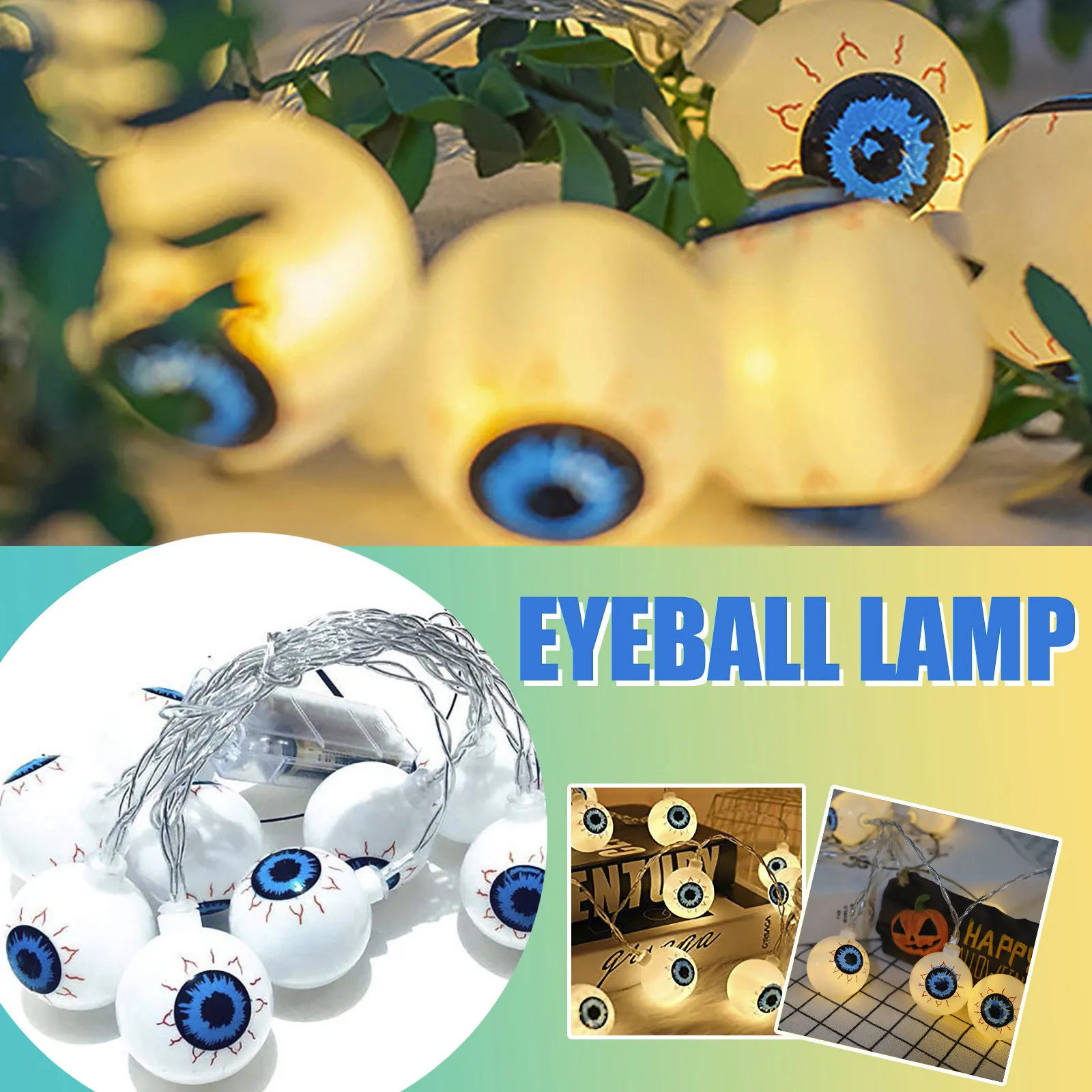 

Забавная светильник вая гирлянда для глазного яблока, украшение на Хэллоуин, s со светодиодными бусинами, призрак, скелеты, летучая мышь, пау...