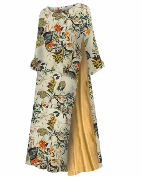 Осеннее хлопковое льняное платье для женщин свободные размера плюс платья с