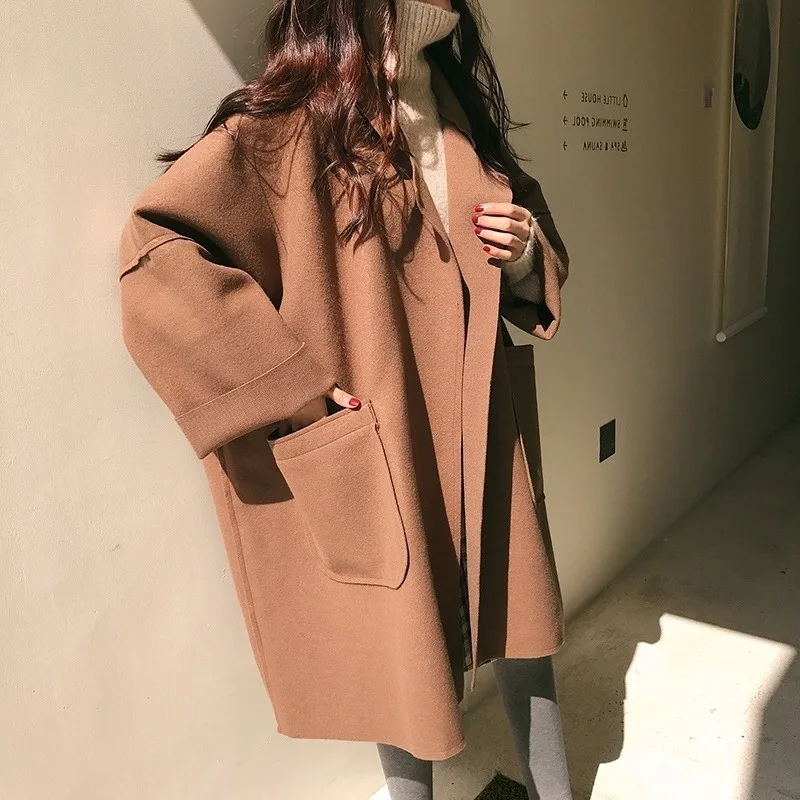 Женское шерстяное пальто с карманами, повседневное черное Свободное пальто с длинным рукавом, уличная одежда, осень 2021 от AliExpress RU&CIS NEW