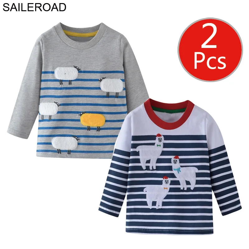 5425 5508 photo SAILEROAD 2 Шт. Мультфильм Динозавров Детские Футболки Хлопка Мальчик с Длинным Рукавом Одежда Осень для Детской Одежды Детей Топы Рубашка - Цвет: 5425 5508 photo