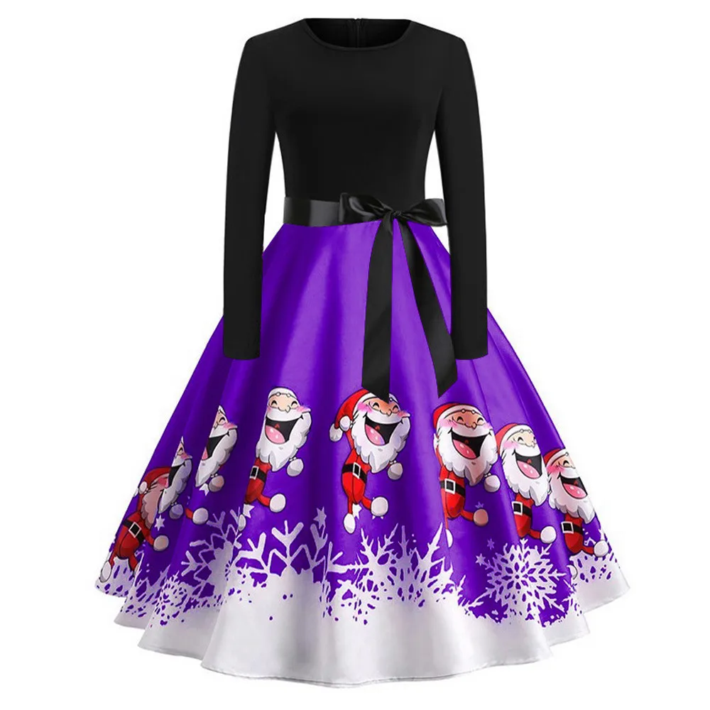 

New retro Print Long Sleeve swing dress long sleeve dress winter dress -JY