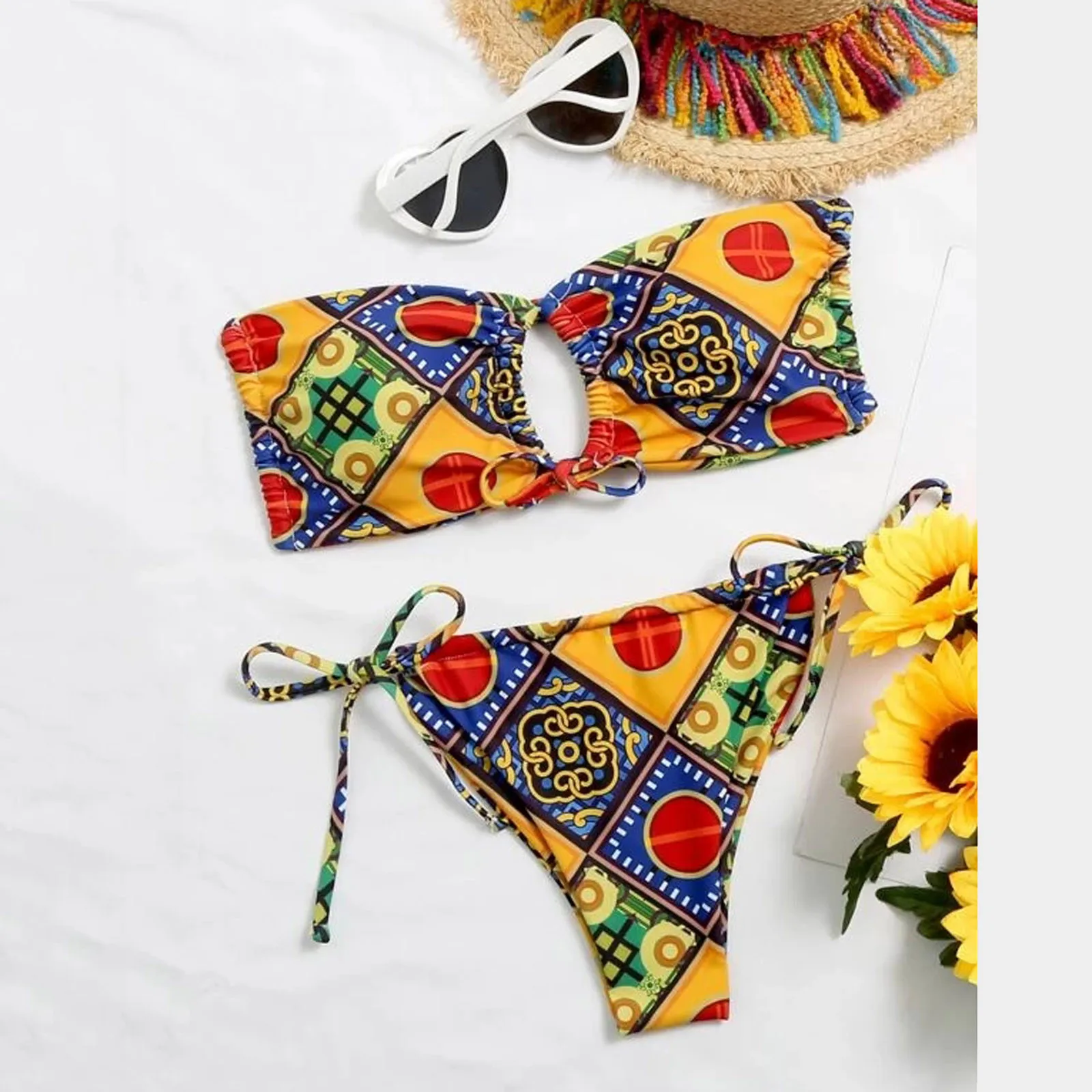 

2020 Bikini Set Women Swimwear Push Up Swimsuit Top Solid Bottom Print Brazilian Biquini Bathing Suit Swim Wear Beach L*5