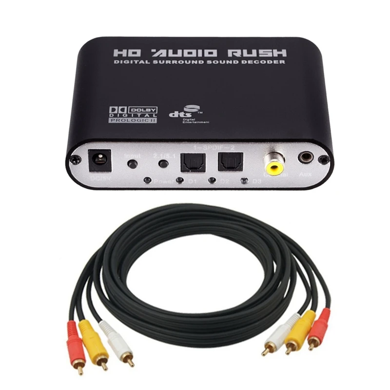 Hot 1Pcs 3 RCA папа M/M o кабель шнур метра и 1 шт. 5 CH декодер SPDIF коаксиальный к DTS