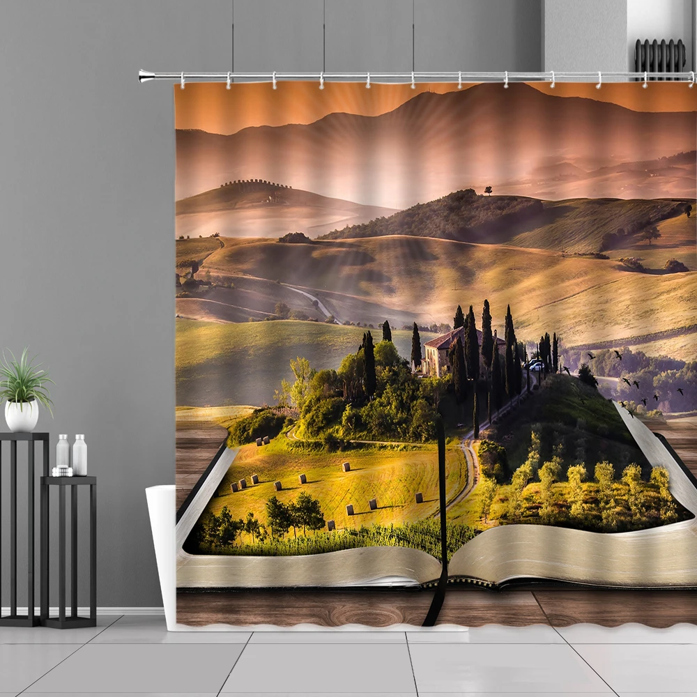 

3D Natural Landscape Grassland Mountain Peak Shower Curtain Waterproof Bathroom Screens Bathtub Pendant Home Decoration Curtains