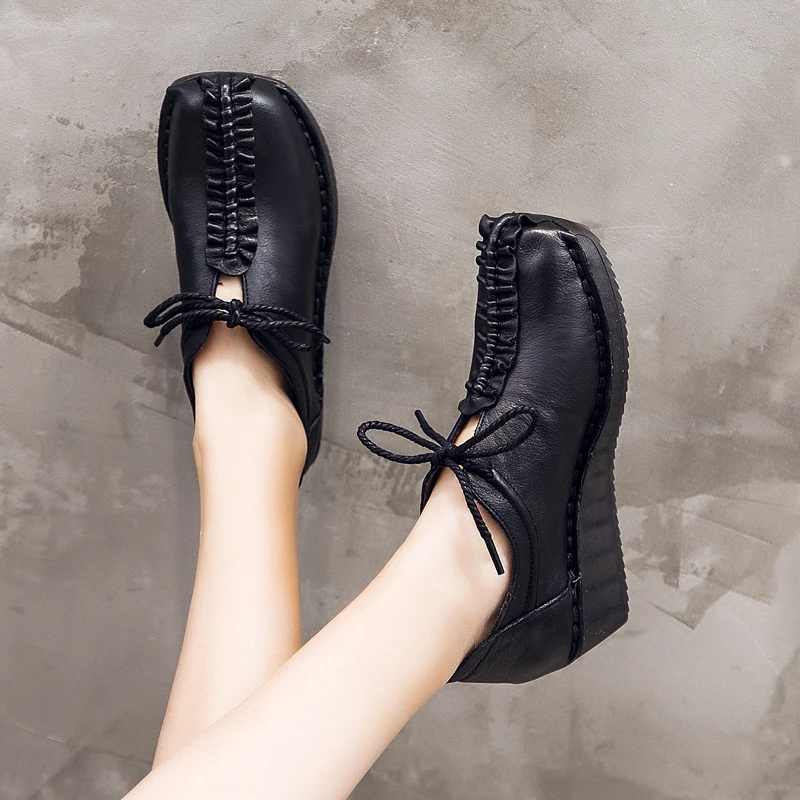 Женские туфли ручной работы на платформе GKTINOO винтажные мягкие удобные дышащие