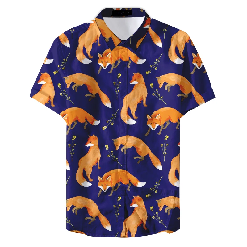 Мужская Повседневная рубашка с цветочным принтом милая разноцветная лисы лето