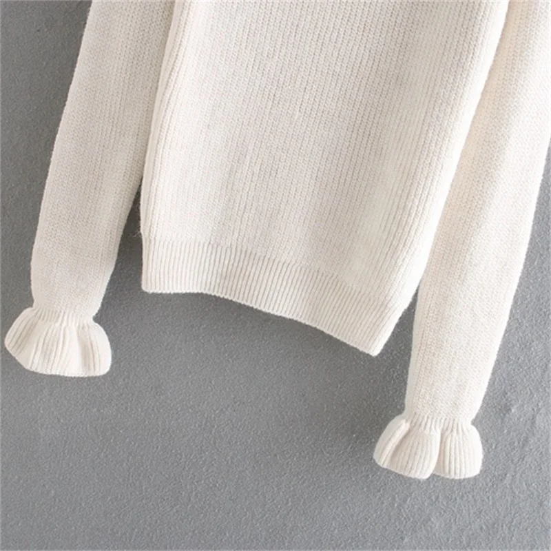 

ZXQJ Women 2020 Sweet Fashion With Embroidered Collar Knitted Sweater Vintage Long Sleeve Ruffled Female Pullovers Chic Tops