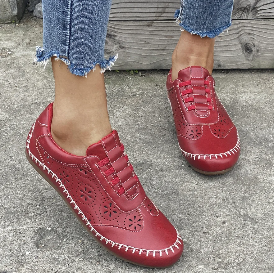 

2021 New Ladies Breathable Hollow Out Flat Loafers Women Casual Round Toe Flats Shoes Comfortable Sneakers Plus Size Chaussure