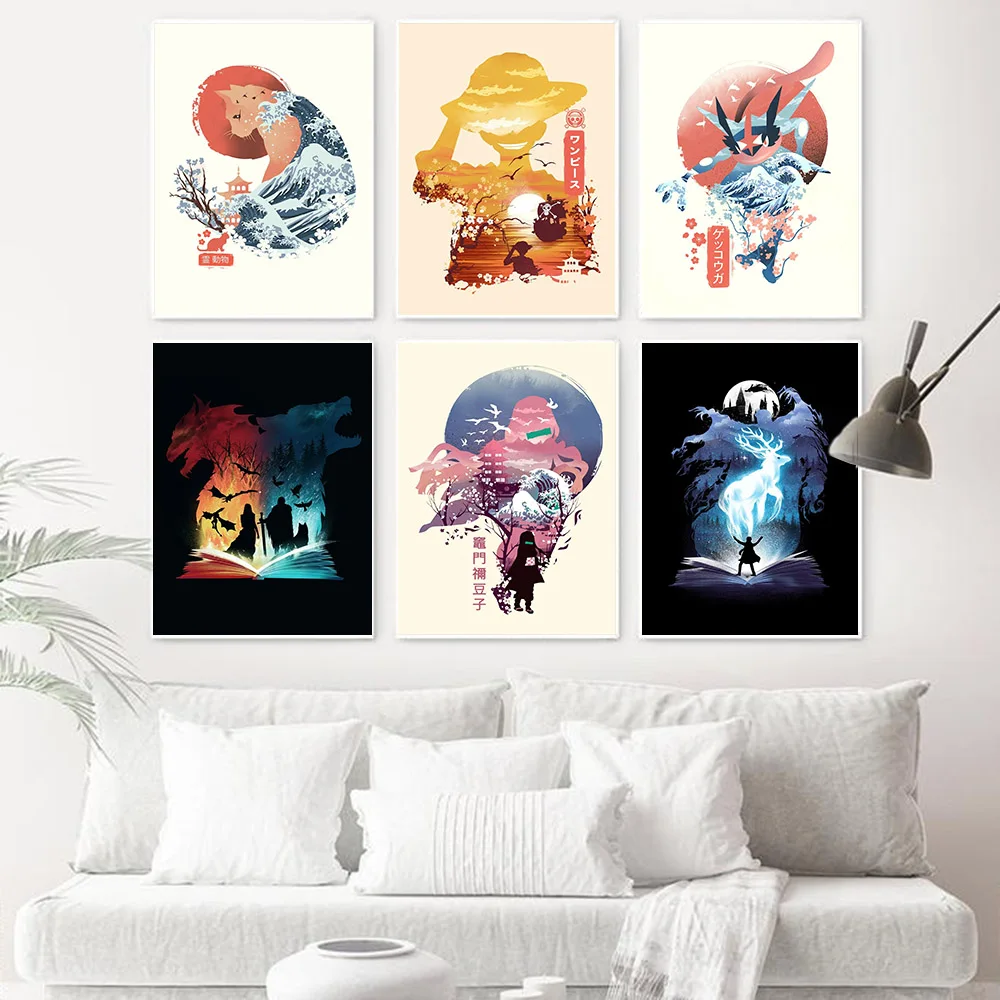 

Spirit Beast Cat Poster Third Magic Book Pokiyo e Water Ninja Anime Canvas Painting Printmaking Wall Art Picture Home Decoration