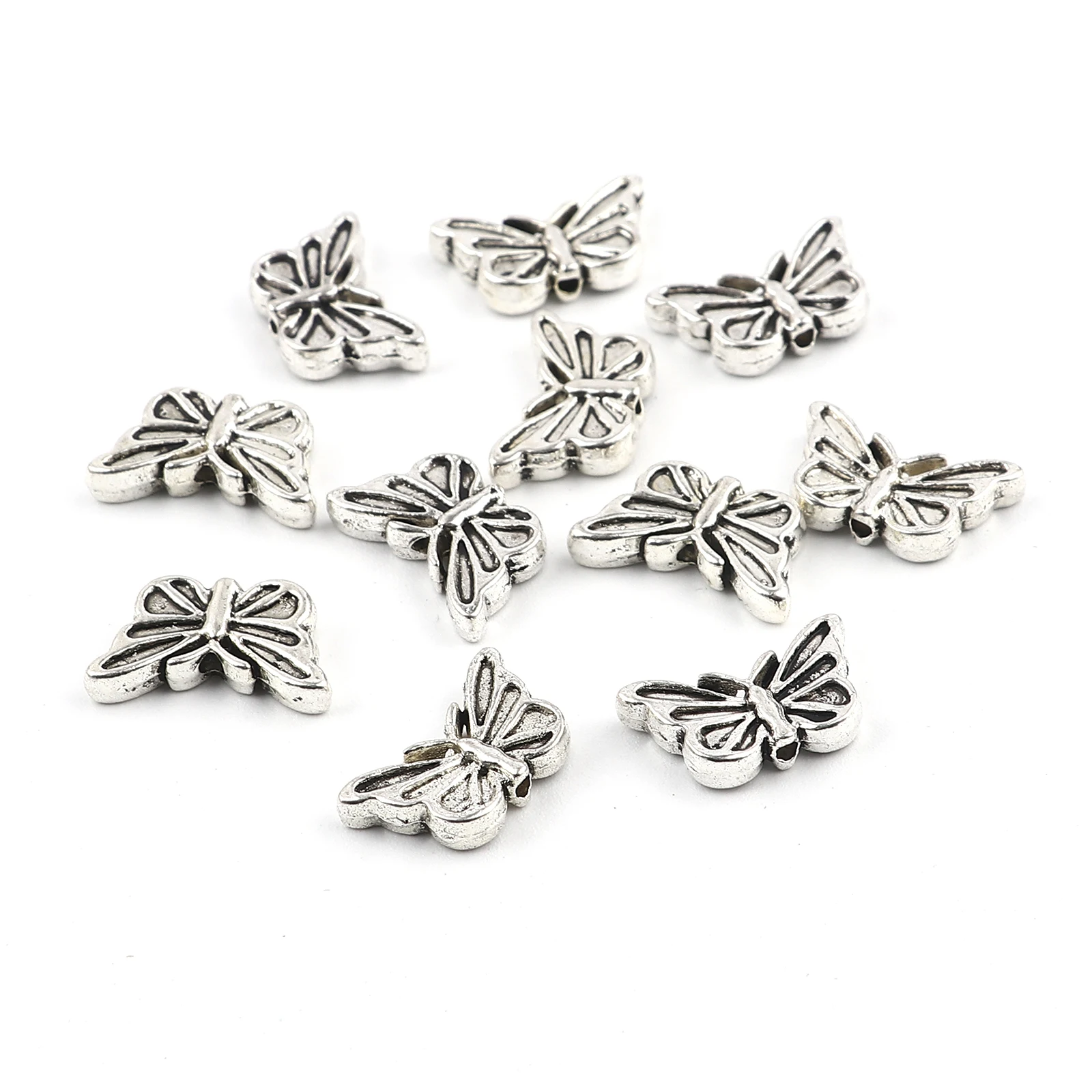 

50PCS 17x10mm Zinc Based Alloy Insect Spacer Beads Butterfly Animal Antique Silver Color Loose Spacer Beads For Jewelry Making