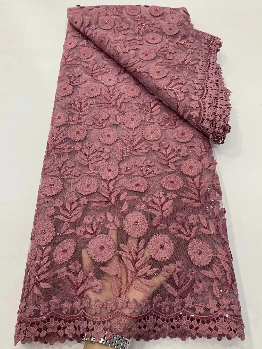 

High Quality Luxury Heavy Sequins and purple French Tulle Net Lace Fabric for Nigerian Lace Fabric diy dress FD1124