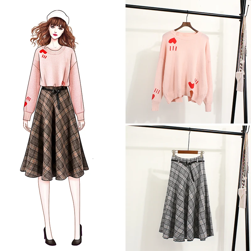 YOSO свитер набор осень и зима Новый Двухсекционный рубашка нижняя с клетчатой в