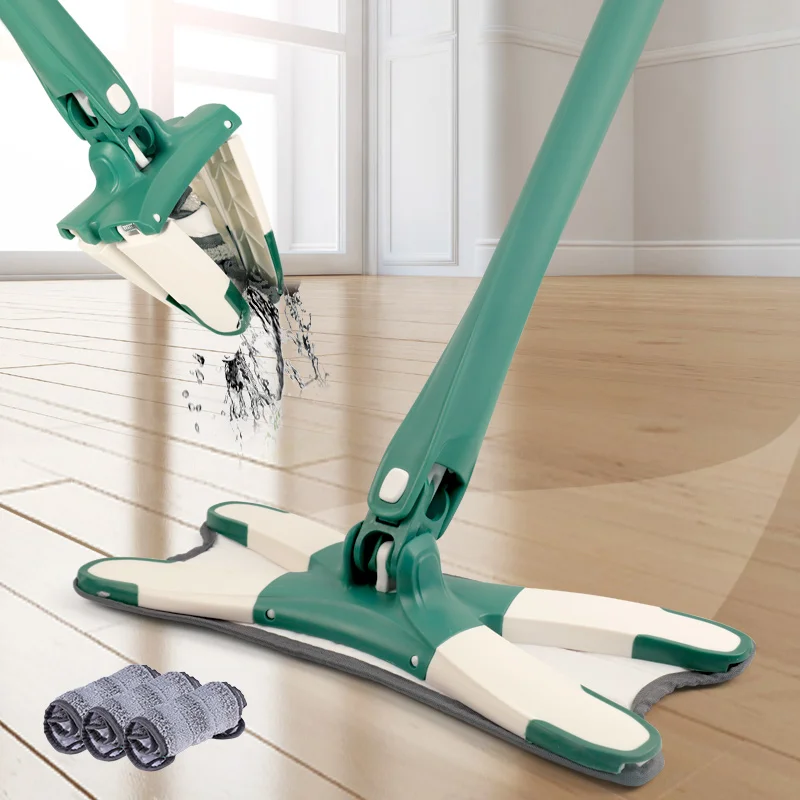 

Squeeze Mop Hand-Free Wash Household Lazy Mop Flat X-Type Floor Mop With 3 Replaceable Cloth Heads 360 Degree Home Cleaning Tool