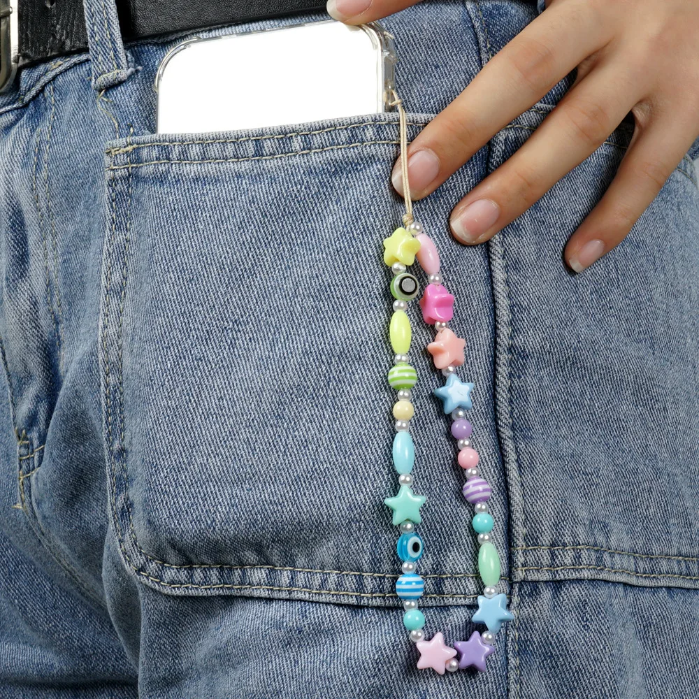 2021 New Simple Bohemian Resin Colorful Beaded Mobile Phone Lanyard Female Eye Mobile Phone Chain Female Pendant цепочка