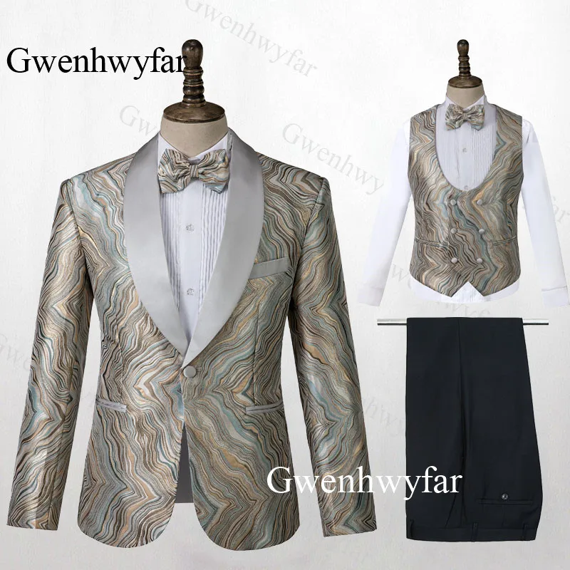 color 13 Gwenhwyfar мужской модный двубортный костюм синий цветочный Jacqaurd высококачественные для жениха костюмы для вечеринки Выпускной сценический костюм певица - Цвет: color 13