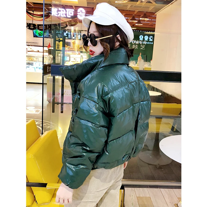2019 глянцевый Зимний пуховик с хлопковой подкладкой для женщин Плотная яркая