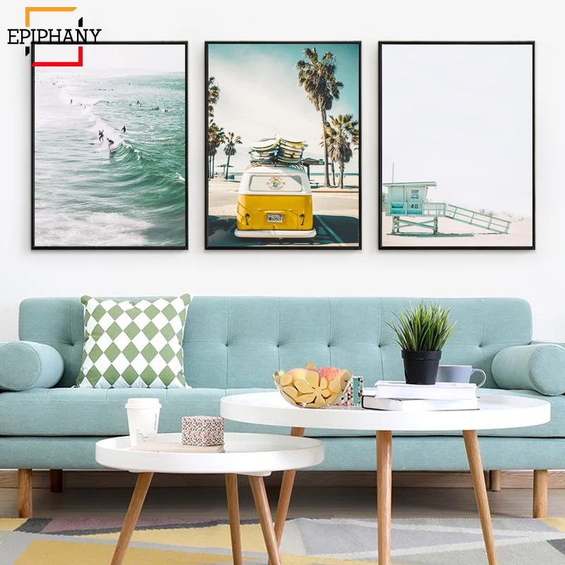 

Scandinavian Canvas Poster Ocean Surfing Nature Landscape Nordic Wall Art Print Painting Decorative Picture Living Room Decor