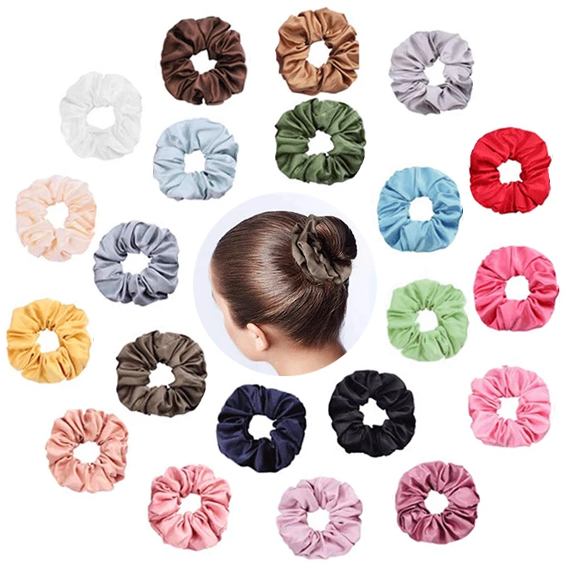 

2019 New Women Satin 1PC Lovely Scrunchies Bright Color Ponytail Holder Hair Bands Fashion Hair Rope Girls Hair Tie wholesale