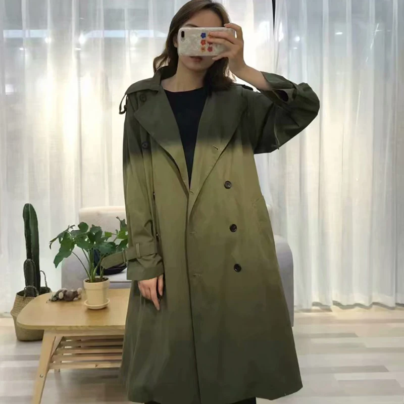Тренчкот женский длинный с поясом модная двубортная Повседневная ветровка в
