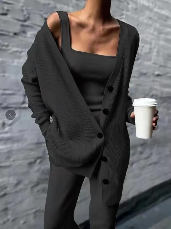 

2021 New Style Women's Jacket Vest Pants Suit Knitted Three-piece Suit Women's Women's Thermal Suit Women's Suit