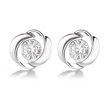 

Korean S925 Sterling Silver Simple and Sweet Rose Earrings Women Fashion Rotating Diamond Rose Earrings Jewelry Accessories