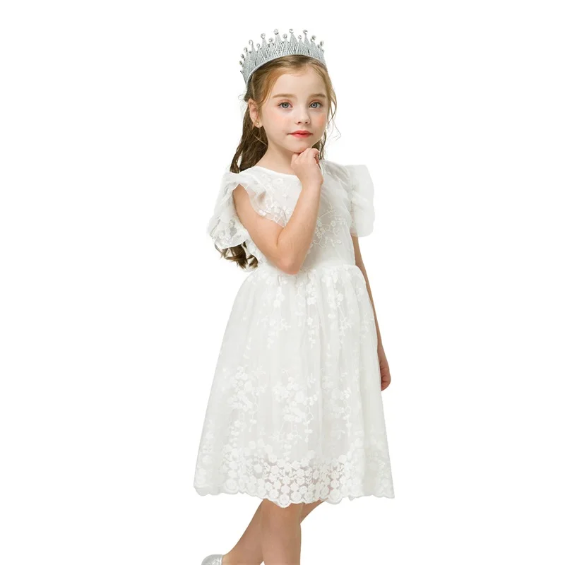 Летнее платье с коротким рукавом для девочек кружевное цветочное Новогоднее