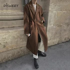 Винтажное однотонное утепленное шерстяное пальто, мужское корейское Длинное свободное шерстяное пальто, Мужская простая приталенная теплая куртка с поясом для мальчиков 2021