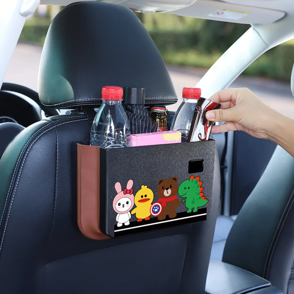 

Car Seat Back Organizer Built-in Trash Can Function Expandable Waterproof Headrest Intallation Upgraded Car Trash Can Seatback