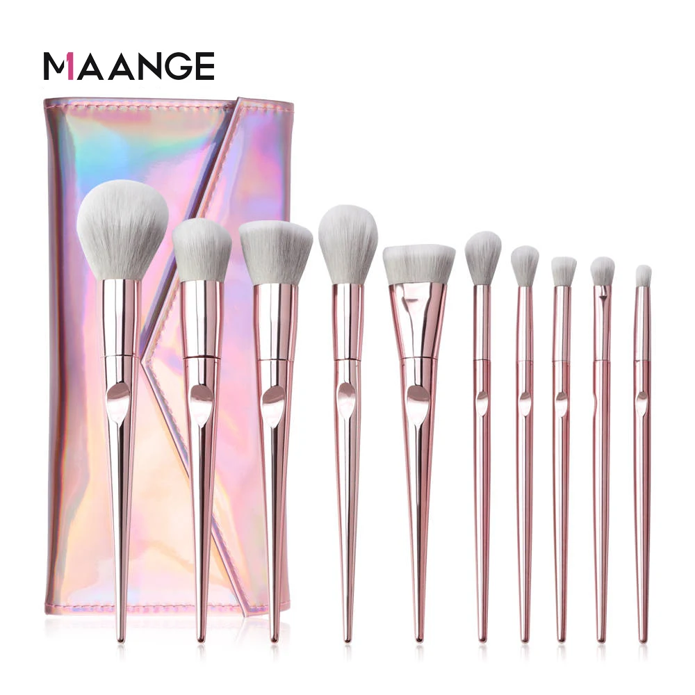 

MAANGE 10 Pcs Pink Makeup Brushes Set with Bag Beauty Blush Powder Foundation Concealer Eyeshadow Brush Facial Cosmetic Tools