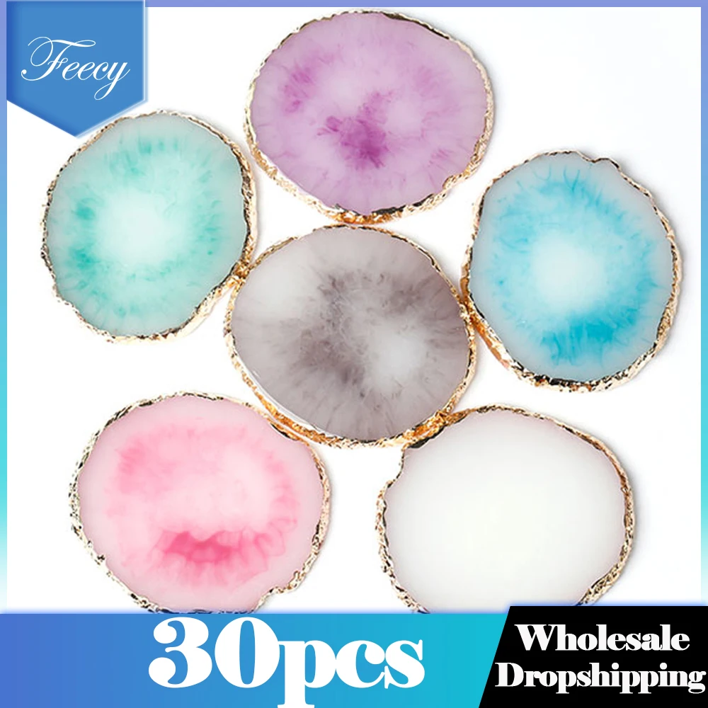 

30Pcs Round Resin Stone Color Palette for False Nail Tip Drawing Nail Color Mixing Display Board Manicure Polish Gel Paint Tool