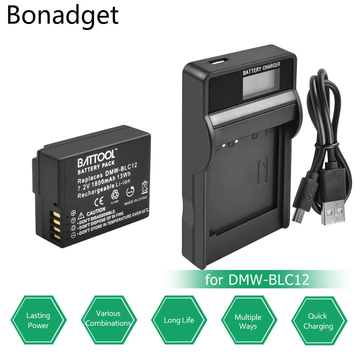 Bonadget Перезаряжаемые Батарея для цифрового фотоаппарата Panasonic DMW BLC12 BLC12E BLC12PP FZ200