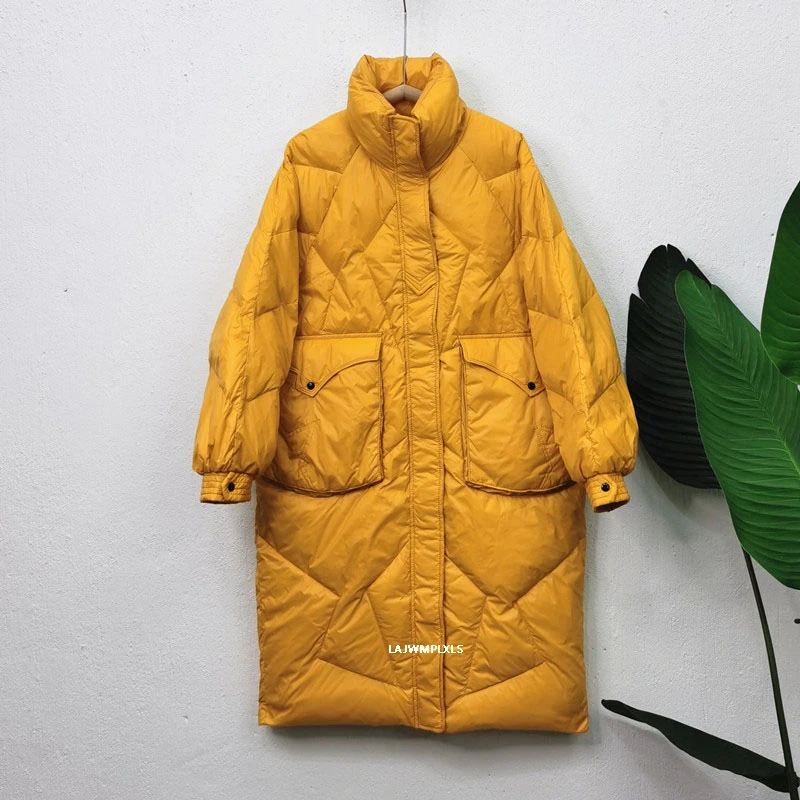 Женский плотный зимний пуховик с воротником стойкой длинная куртка большого