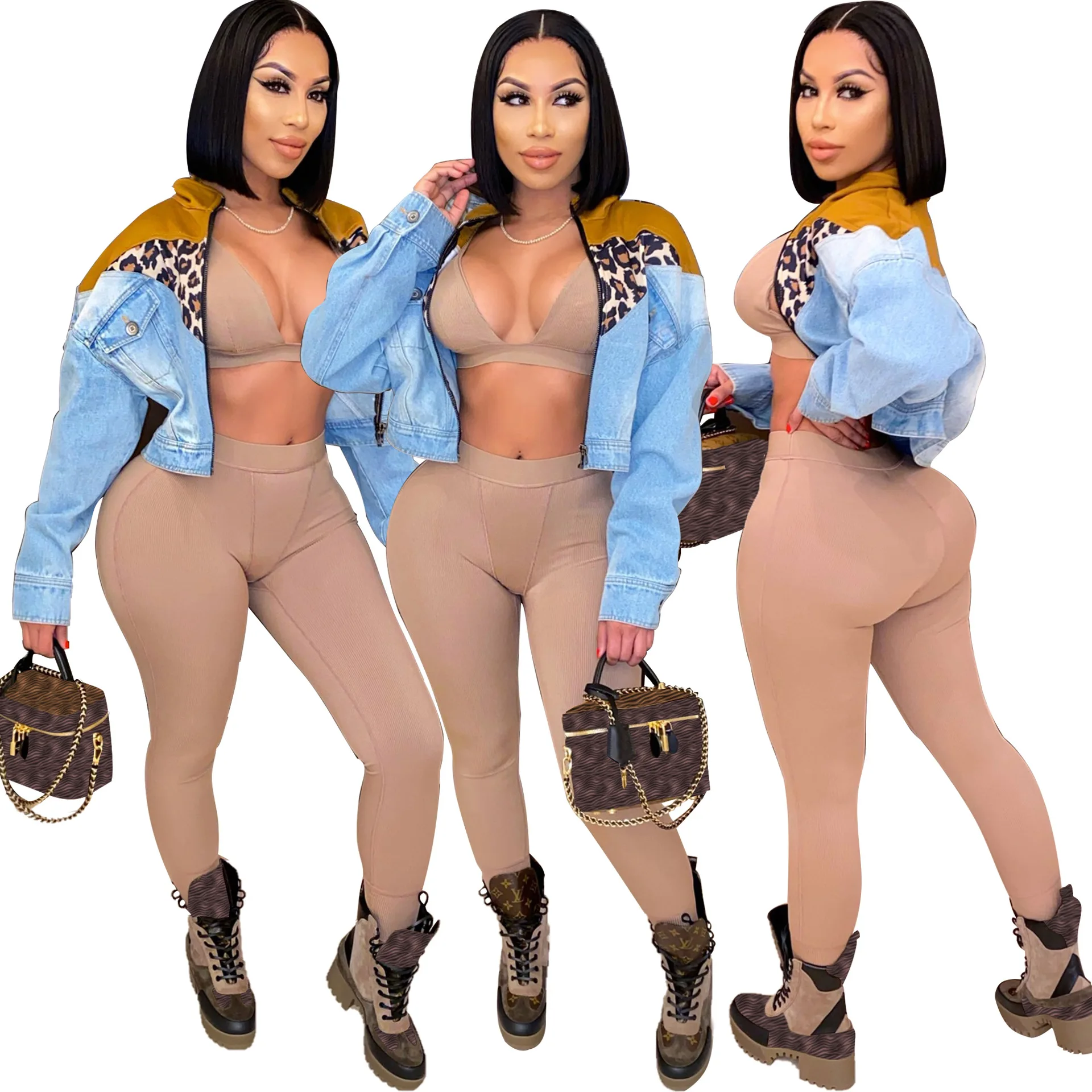 

jacket women 2020 jean jacket denim jacket women leopard patchwork coat winter streetwear long sleeve coat