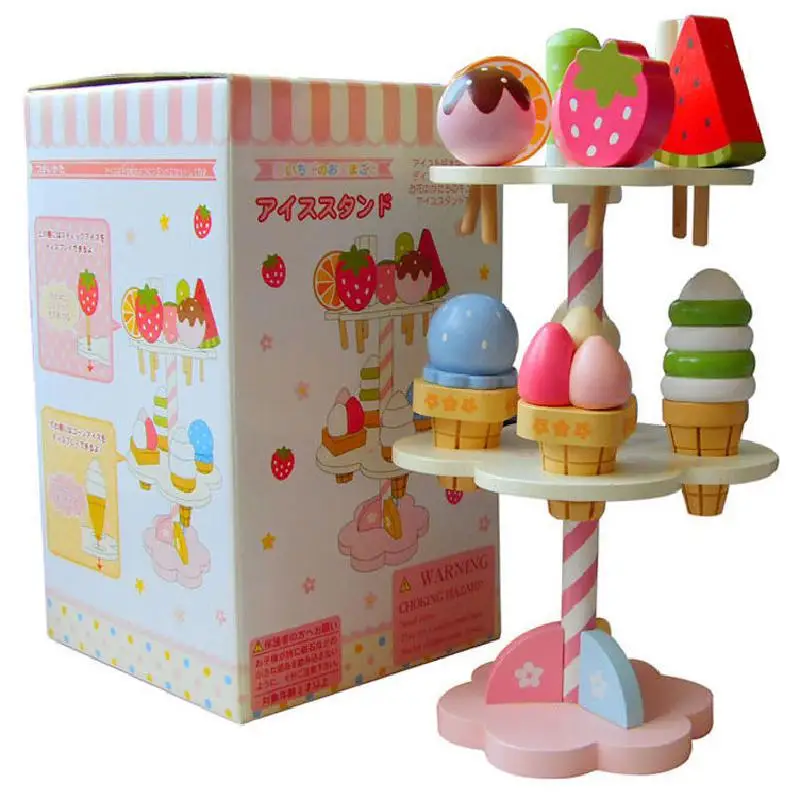 Высокое моделирование Icecream деревянная игрушка набор детский игровой дом кухня модель подарок для детей