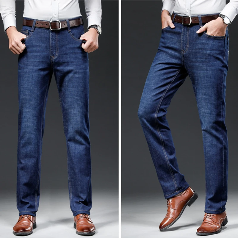 Джинсы мужские стрейчевые классический стиль теплые модные повседневные брюки