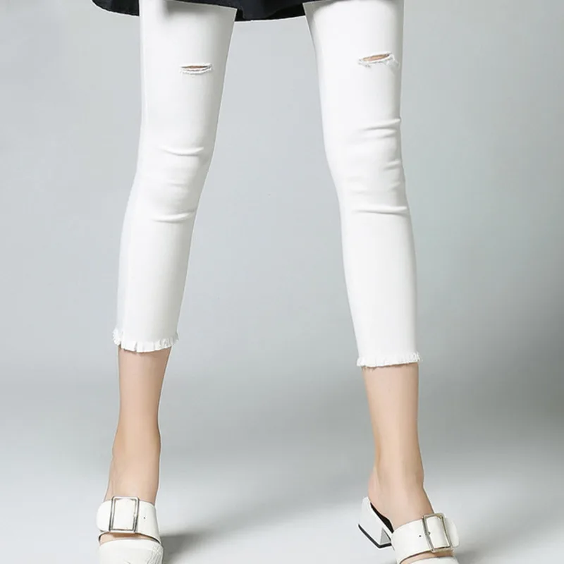 

LANMREM White Hole Tight Elastic Waist Leggings New Loose Fit Pants Women Fashion Tide Spring Autumn 2021 2E1057