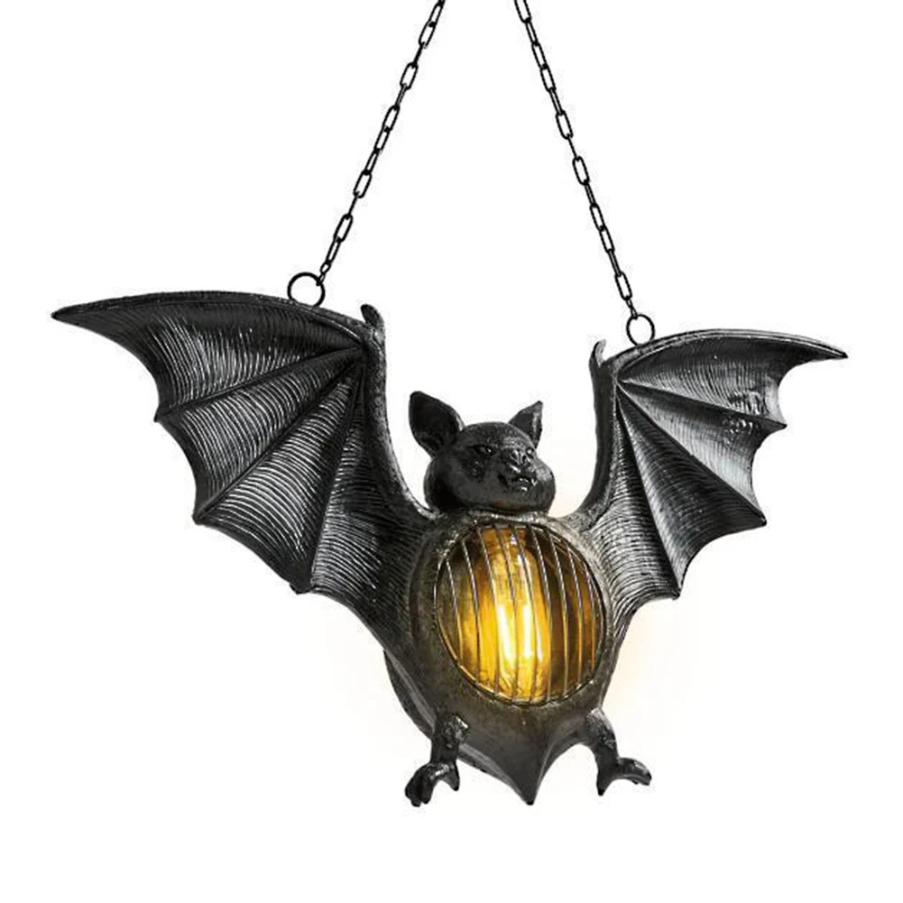 

1 Pcs Halloween Simulation Bat LED Lantern Resin Vintage Style Flameless Bat Pendant Lantern Used for Indoor Courtyard Porch Out