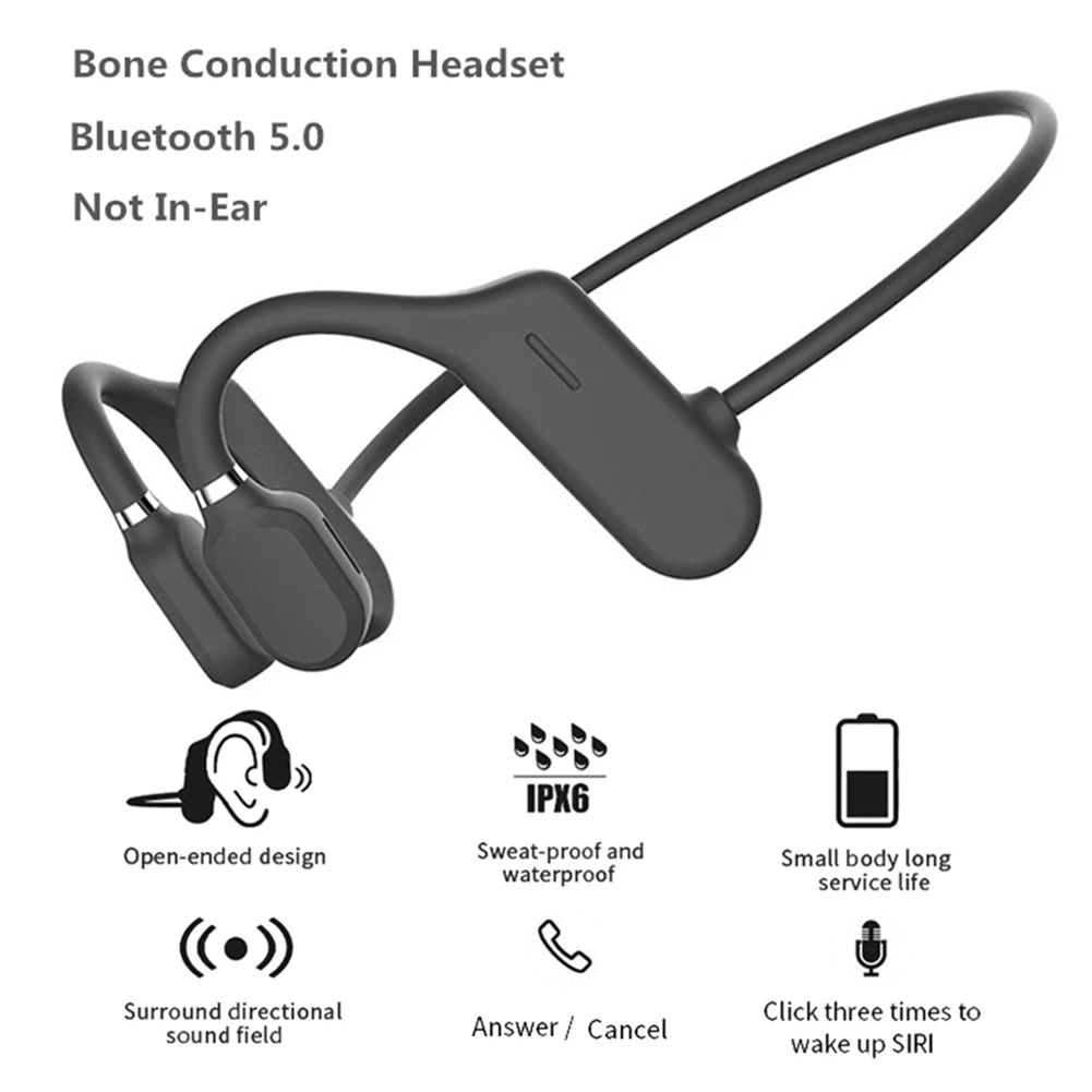 

Bone Conduction Headphones Bluetooth Wireless Waterproof Comfortable Wear Open Ear Hook Light Weight Not In-ear Sports Earphones
