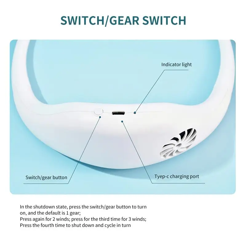 Шеи настенный вентилятор 3 Скорость Мобильный кондиционер Портативный 360