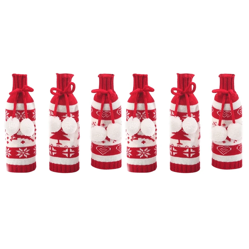 

6PCS Cute Christmas Wine Bottle Cover Knitted Wine Bottle Sweater For Holiday Party Christmas Table Home Decoration