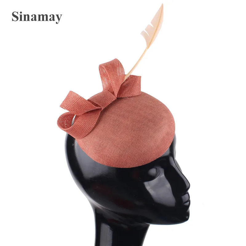 New Fashion Accessories Feather Pink Bow Millinery Hair Fascinators Wedding Hat Bridal Married Church Fedora Lady Pillbox Caps |
