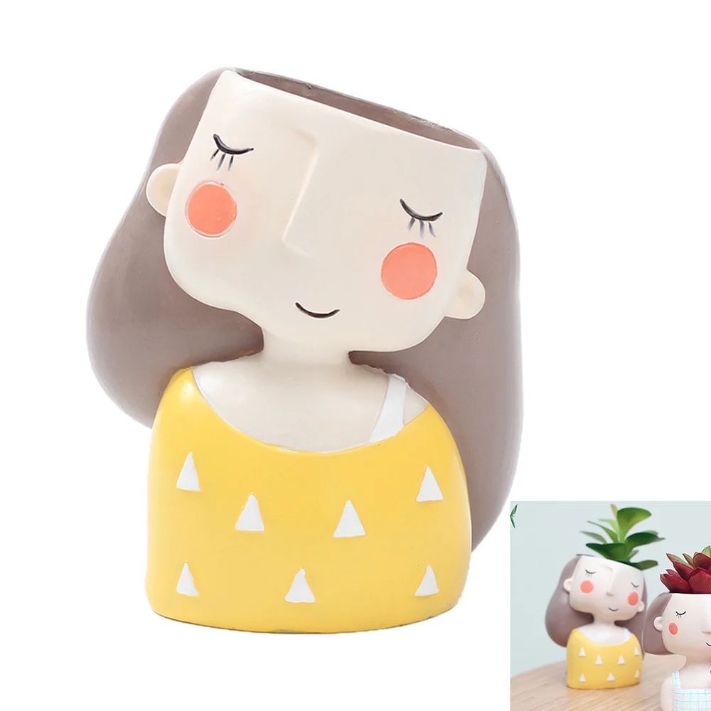

4pcs Cartoon Lovely Girl Succulent Pot Planter Bonsai Potted Flowers Desktop Decoration Home Office Decor Craft