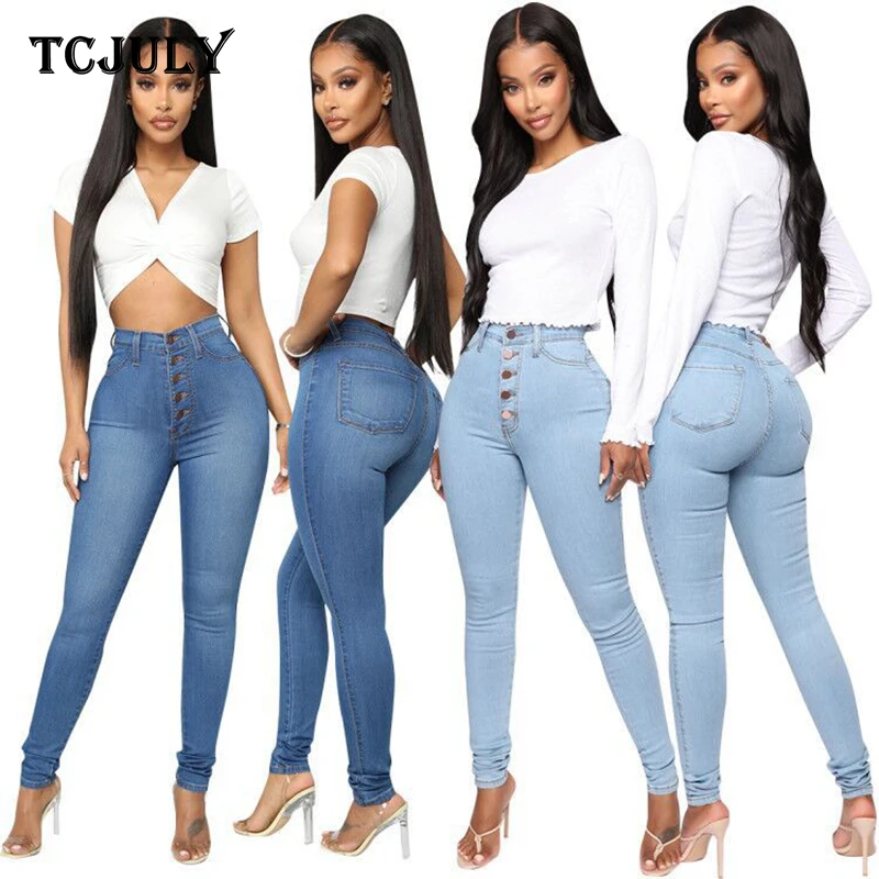 TCJULY Новый дизайн Стильные однорядные пуговицы женские джинсы скинни пуш-ап