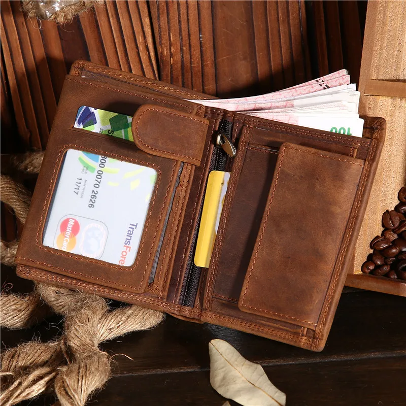 

Short men's leather simple vertical wallet crazy horse wallet tide first layer cowhide wallet retro style student wallet