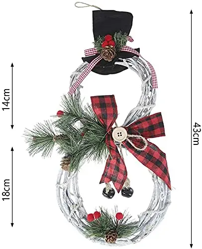 Corona de Navidad LED para puerta delantera, coronas artificiales de mu&ntilde;eco de nieve con cadena de luces LED, arco de pino, decoraci&oacute;n de patio-3