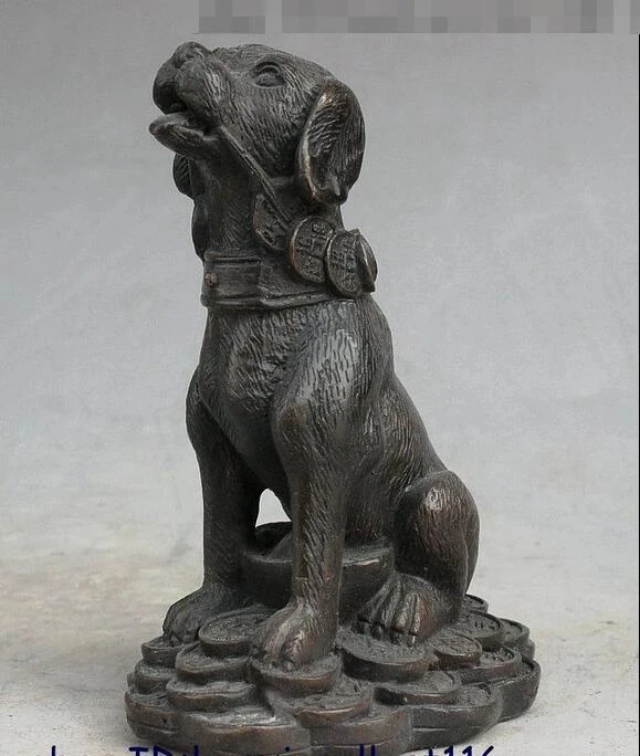 Китайская Бронзовая медная статуя богатства Fengshui для денег собаки животного