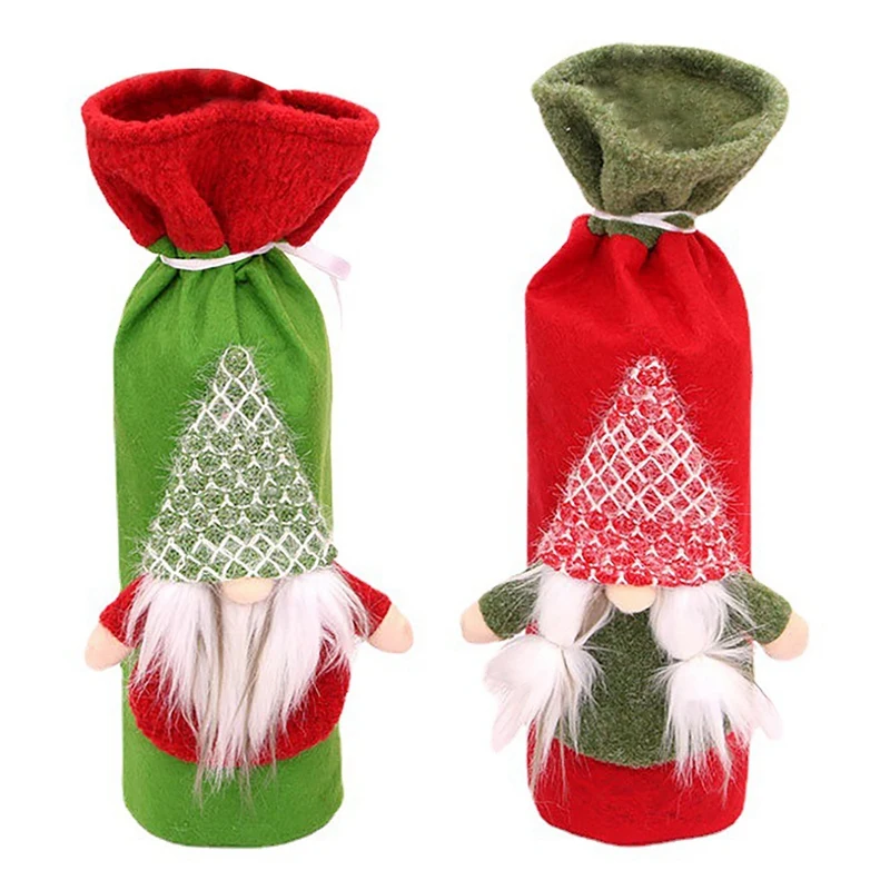 

2 Pcs Christmas Sweater Wine Bottle Cover, Reusable Wine Bottle Bags for Holiday Party Christmas Table Home Decoration