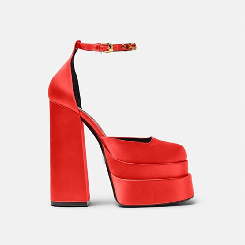 Женские босоножки на платформе и толстом высоком каблуке черные красные или