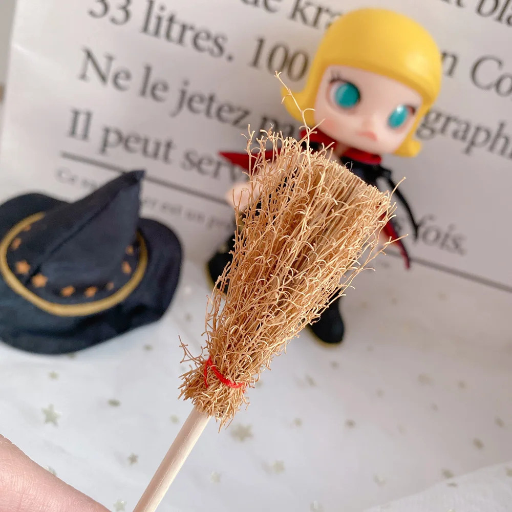 12 шт. кукла мини веник с красная веревка легкий соломы метлы декоративные
